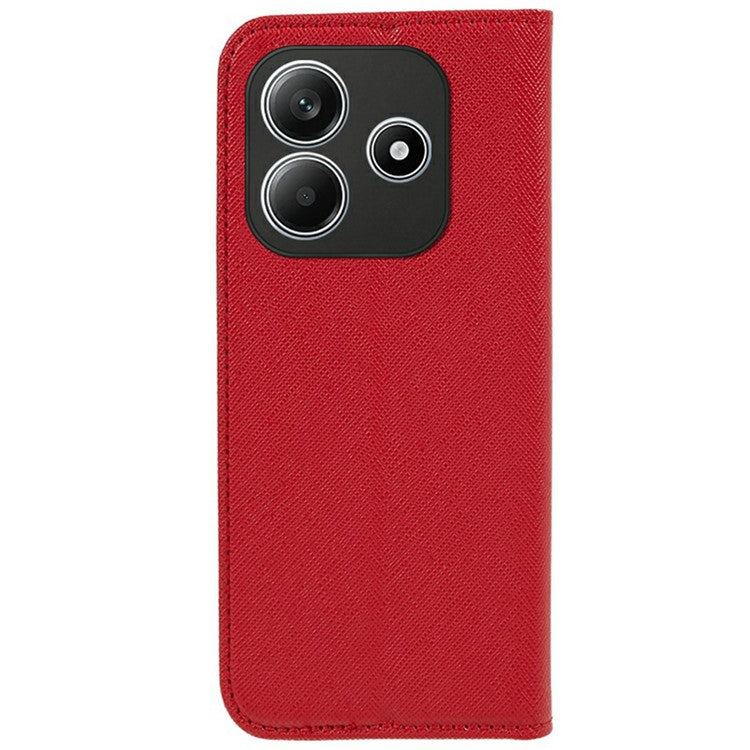 For Xiaomi Redmi Note 14 5G Case Cross Texture Leather Phone Cover Hidden Magnetic - Red