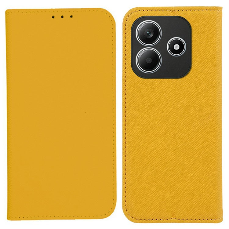 For Xiaomi Redmi Note 14 5G Case Cross Texture Leather Phone Cover Hidden Magnetic - Yellow