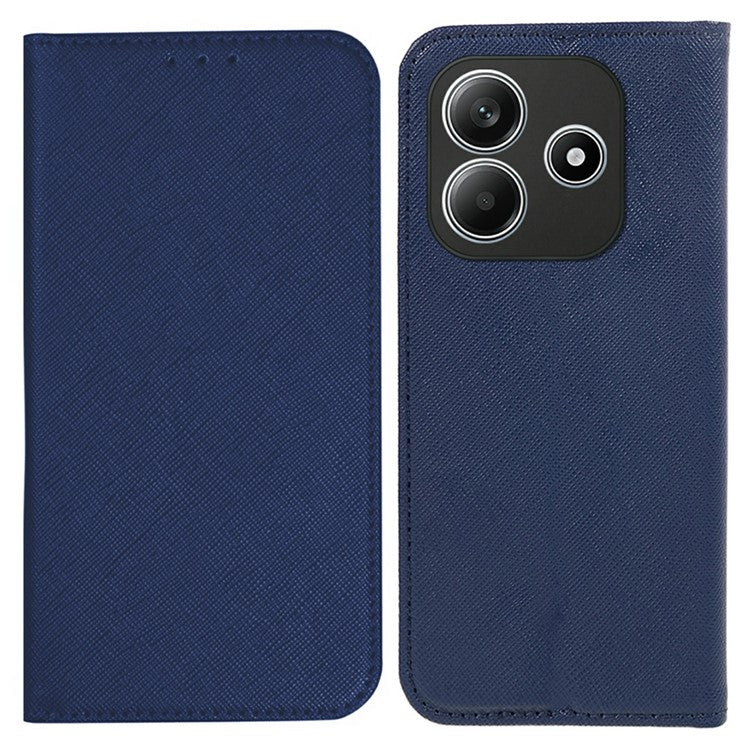 For Xiaomi Redmi Note 14 5G Case Cross Texture Leather Phone Cover Hidden Magnetic - Dark Blue