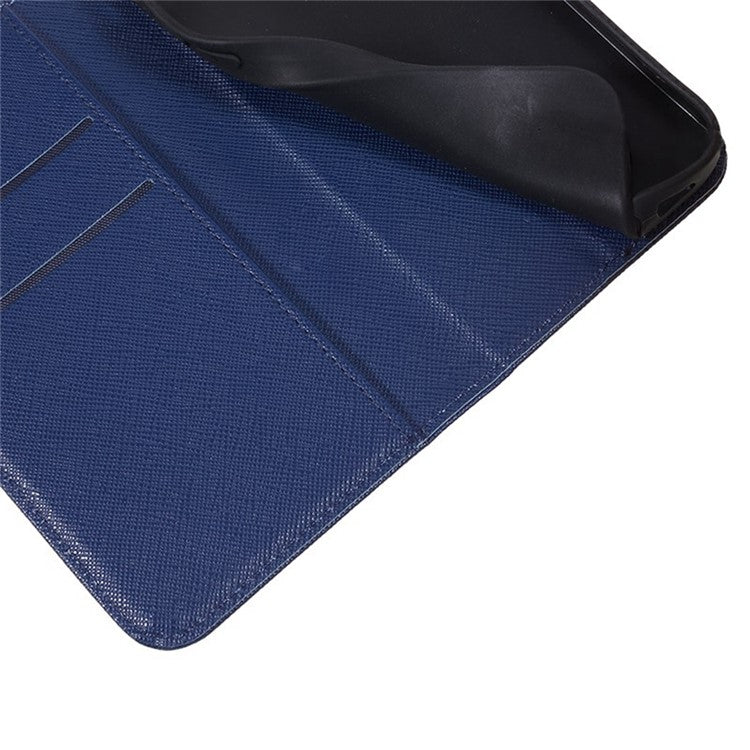 For Xiaomi Redmi Note 14 5G Case Cross Texture Leather Phone Cover Hidden Magnetic - Dark Blue