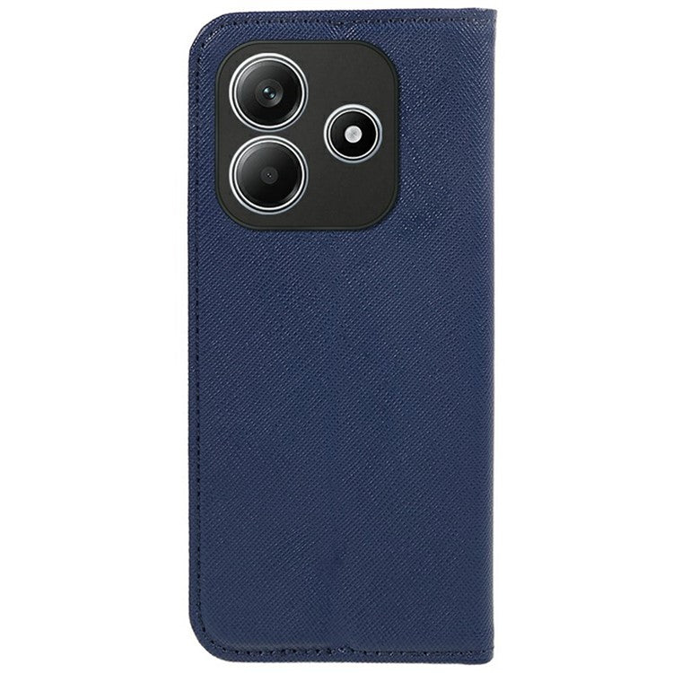 For Xiaomi Redmi Note 14 5G Case Cross Texture Leather Phone Cover Hidden Magnetic - Dark Blue