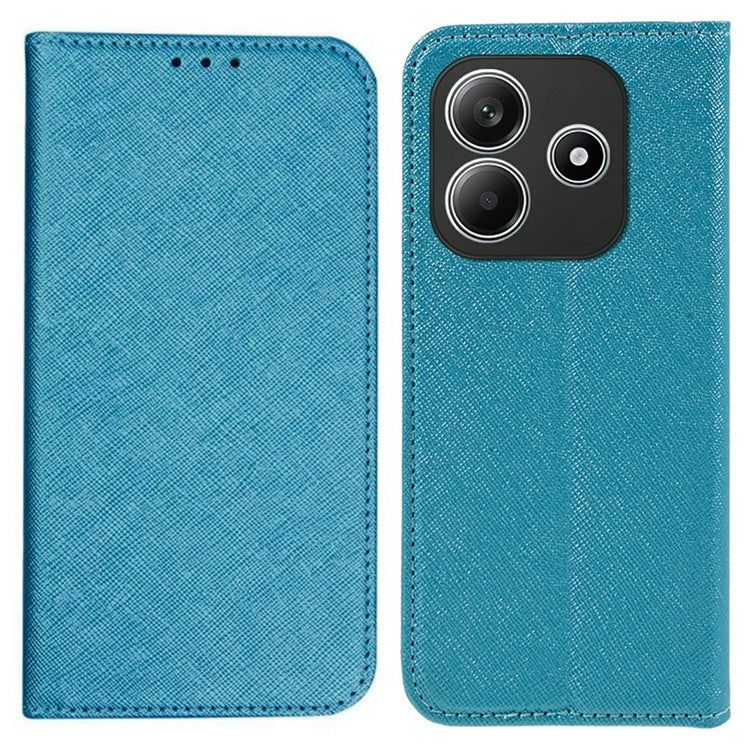 For Xiaomi Redmi Note 14 5G Case Cross Texture Leather Phone Cover Hidden Magnetic - Sky Blue