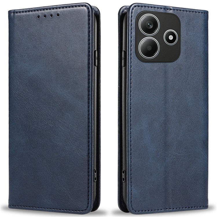 For Xiaomi Redmi Note 14 5G Case Strong Magnetic PU Leather Phone Cover Calf Texture - Blue