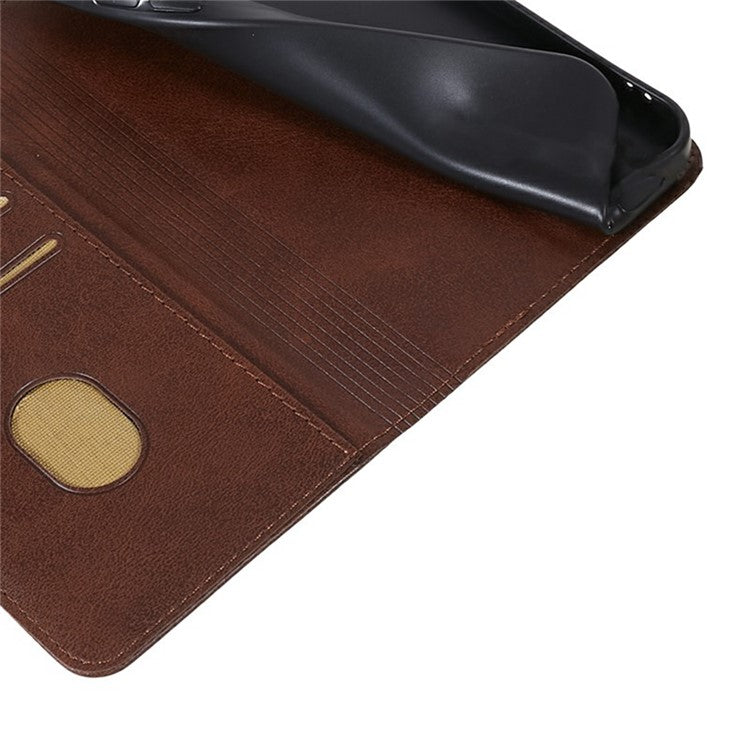 For Xiaomi Redmi Note 14 5G Case Strong Magnetic PU Leather Phone Cover Calf Texture - Brown