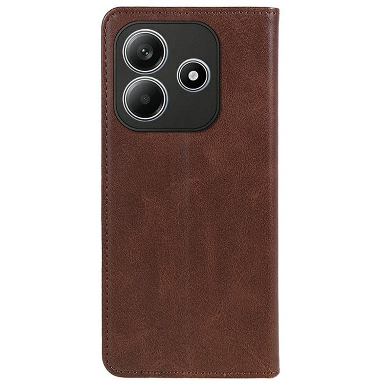 For Xiaomi Redmi Note 14 5G Case Strong Magnetic PU Leather Phone Cover Calf Texture - Brown