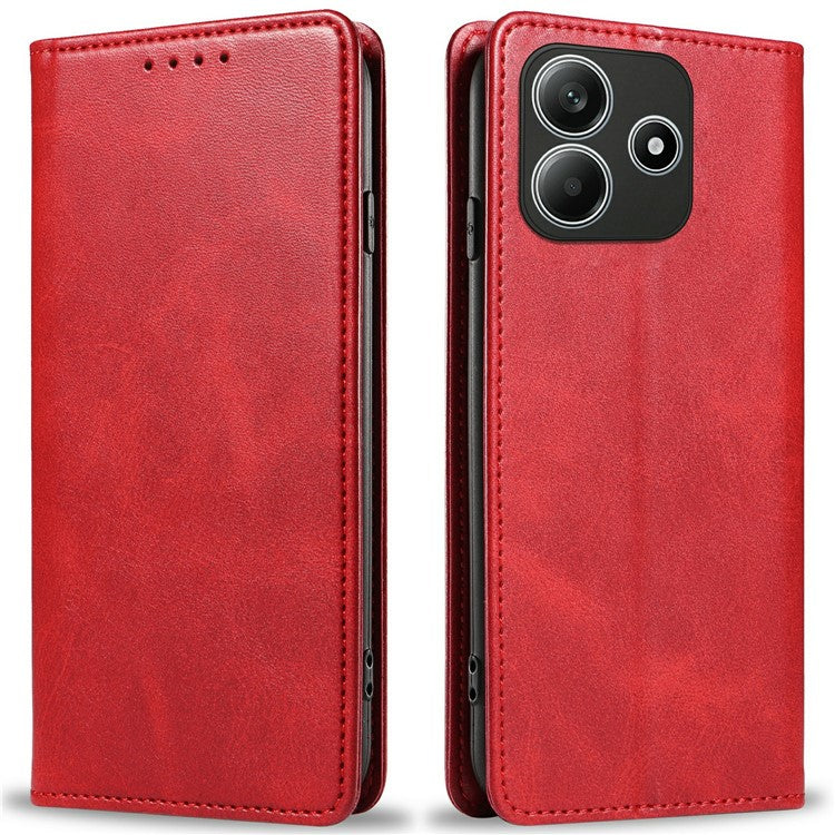 For Xiaomi Redmi Note 14 5G Case Strong Magnetic PU Leather Phone Cover Calf Texture - Red