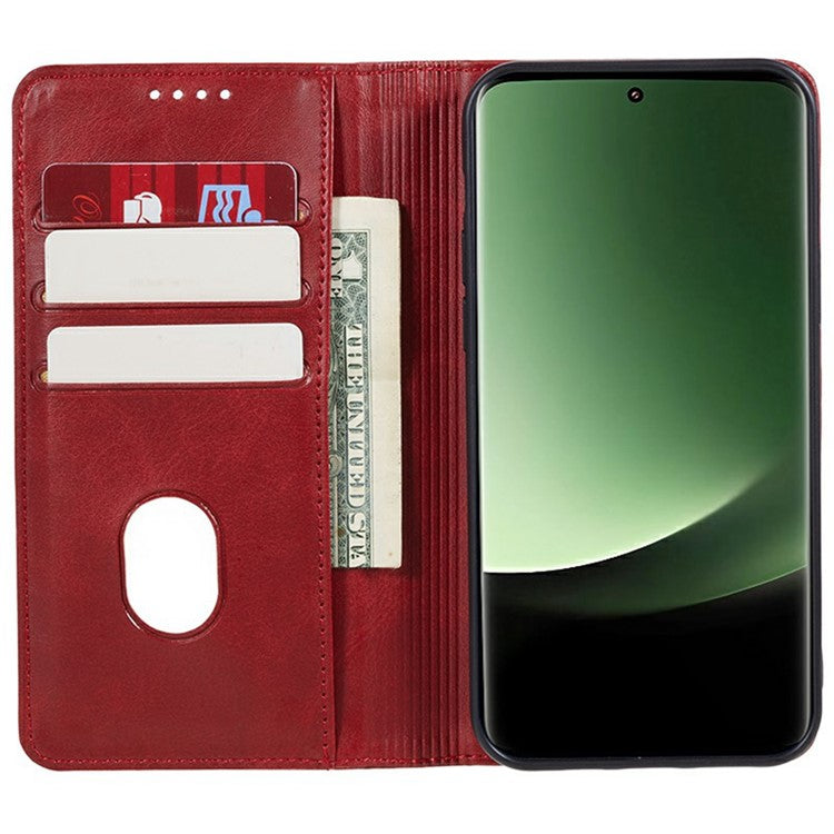 For Xiaomi Redmi Note 14 5G Case Strong Magnetic PU Leather Phone Cover Calf Texture - Red