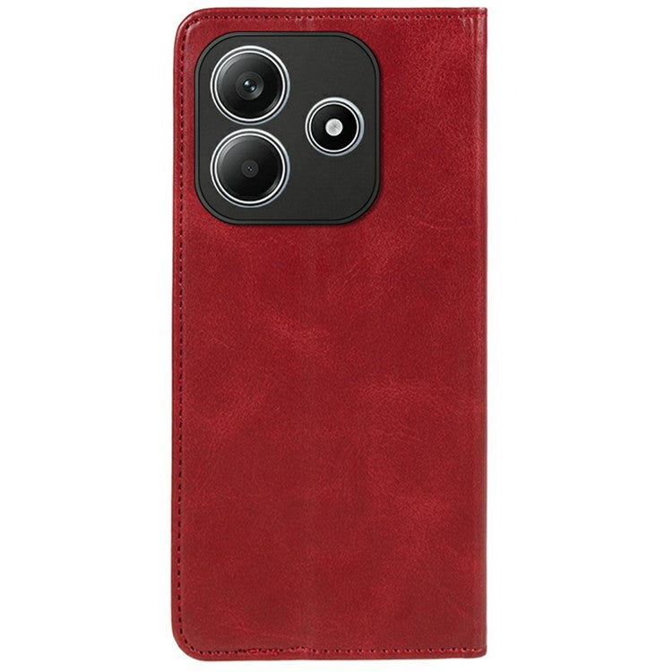 For Xiaomi Redmi Note 14 5G Case Strong Magnetic PU Leather Phone Cover Calf Texture - Red