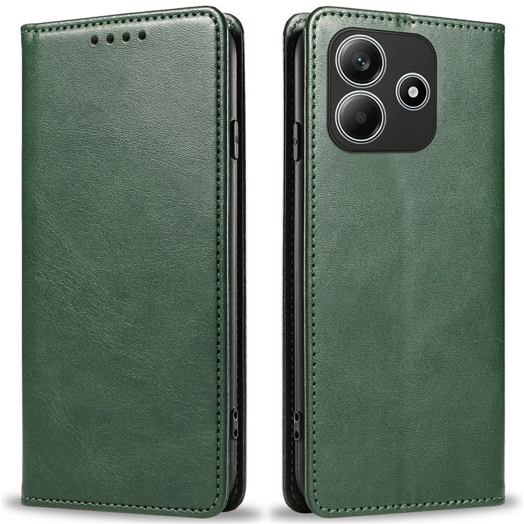 For Xiaomi Redmi Note 14 5G Case Strong Magnetic PU Leather Phone Cover Calf Texture - Green