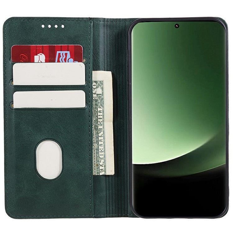 For Xiaomi Redmi Note 14 5G Case Strong Magnetic PU Leather Phone Cover Calf Texture - Green