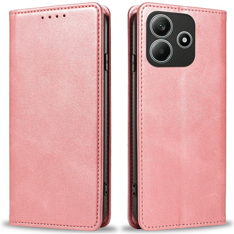 For Xiaomi Redmi Note 14 5G Case Strong Magnetic PU Leather Phone Cover Calf Texture - Rose Gold