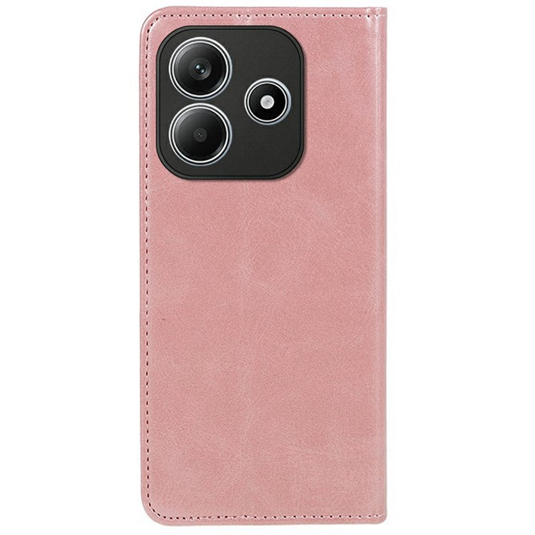 For Xiaomi Redmi Note 14 5G Case Strong Magnetic PU Leather Phone Cover Calf Texture - Rose Gold