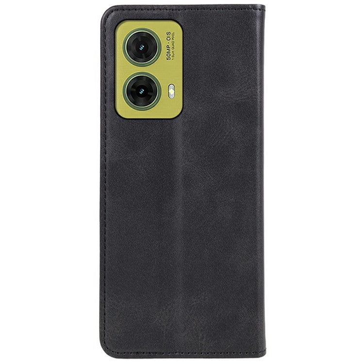 For Motorola Moto G35 5G Case Strong Magnetic PU Leather Phone Cover Calf Texture - Black