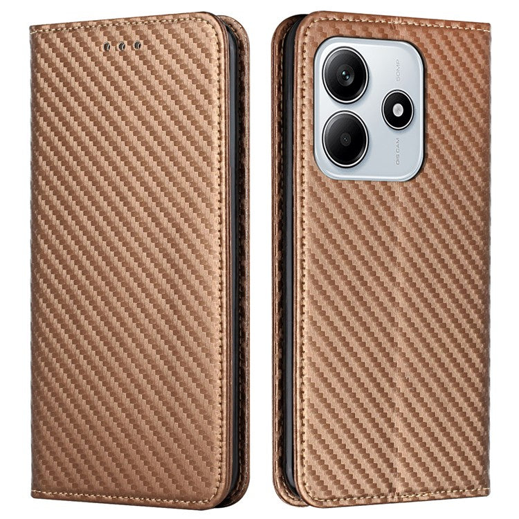 For Xiaomi Redmi Note 14 5G Case Leather Flip Phone Cover Stand Strong Magnetic Closure - Brown