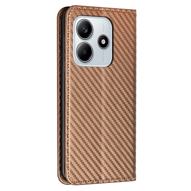 For Xiaomi Redmi Note 14 5G Case Leather Flip Phone Cover Stand Strong Magnetic Closure - Brown