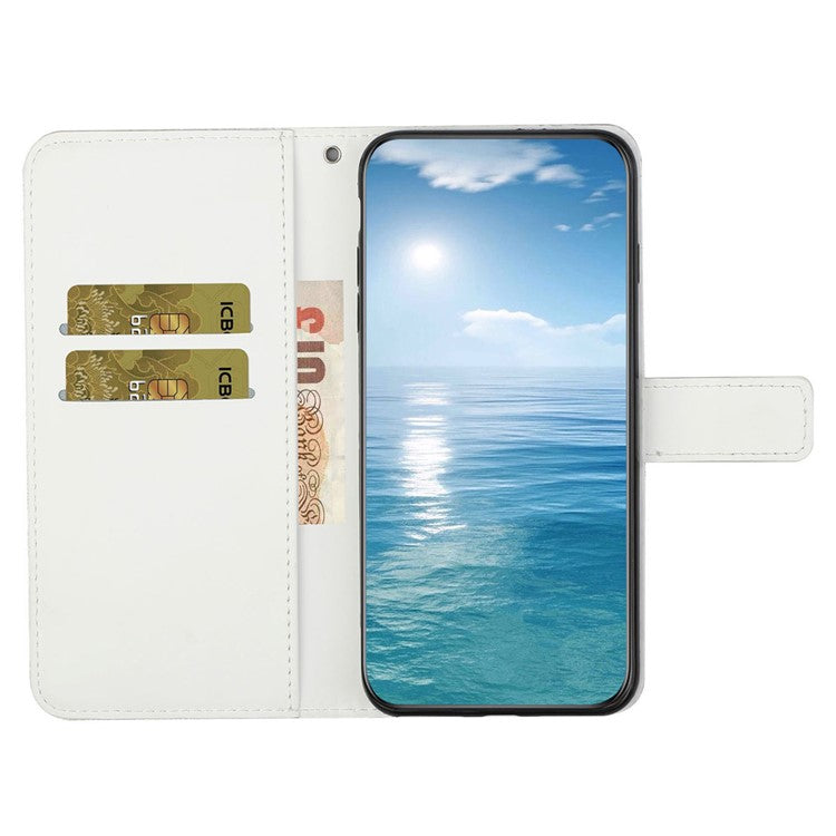 For Xiaomi Redmi Note 14 5G Case Leather Case Ethnic Style Phone Wallet Cover with Strap - White