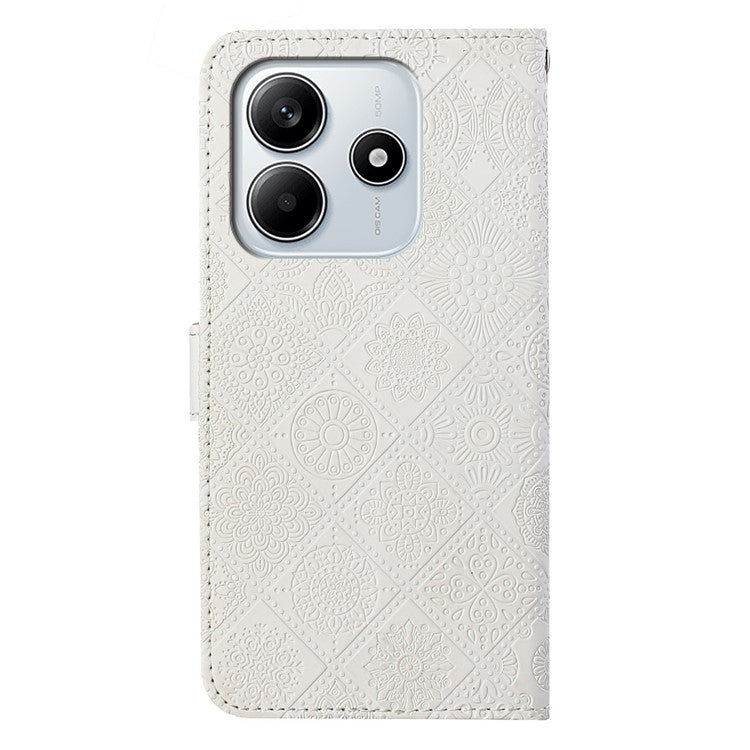 For Xiaomi Redmi Note 14 5G Case Leather Case Ethnic Style Phone Wallet Cover with Strap - White