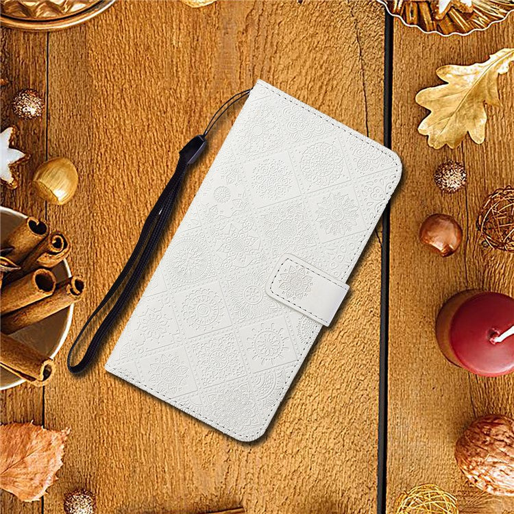 For Xiaomi Redmi Note 14 5G Case Leather Case Ethnic Style Phone Wallet Cover with Strap - White