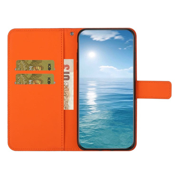 For Xiaomi Redmi Note 14 5G Case Leather Case Ethnic Style Phone Wallet Cover with Strap - Orange