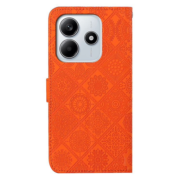 For Xiaomi Redmi Note 14 5G Case Leather Case Ethnic Style Phone Wallet Cover with Strap - Orange