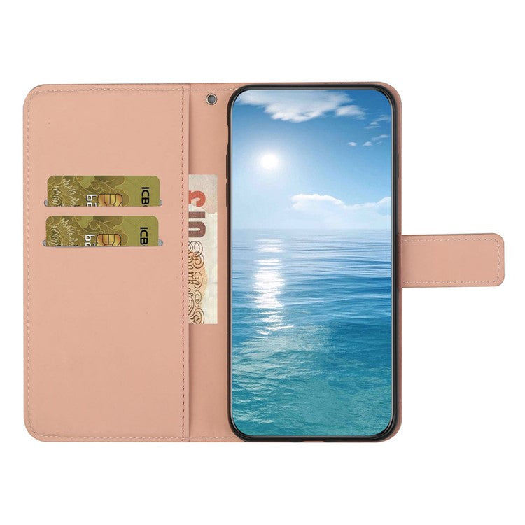 For Xiaomi Redmi Note 14 5G Case Leather Case Ethnic Style Phone Wallet Cover with Strap - Pink