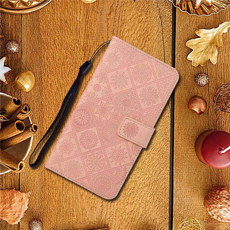 For Xiaomi Redmi Note 14 5G Case Leather Case Ethnic Style Phone Wallet Cover with Strap - Pink