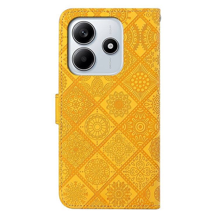 For Xiaomi Redmi Note 14 5G Case Leather Case Ethnic Style Phone Wallet Cover with Strap - Yellow