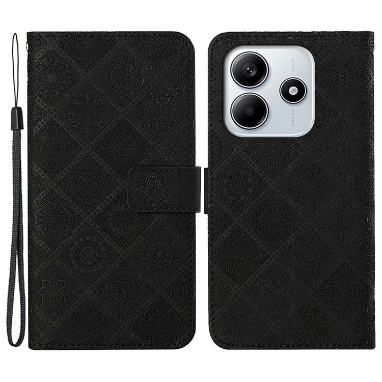 For Xiaomi Redmi Note 14 5G Case Leather Case Ethnic Style Phone Wallet Cover with Strap - Black