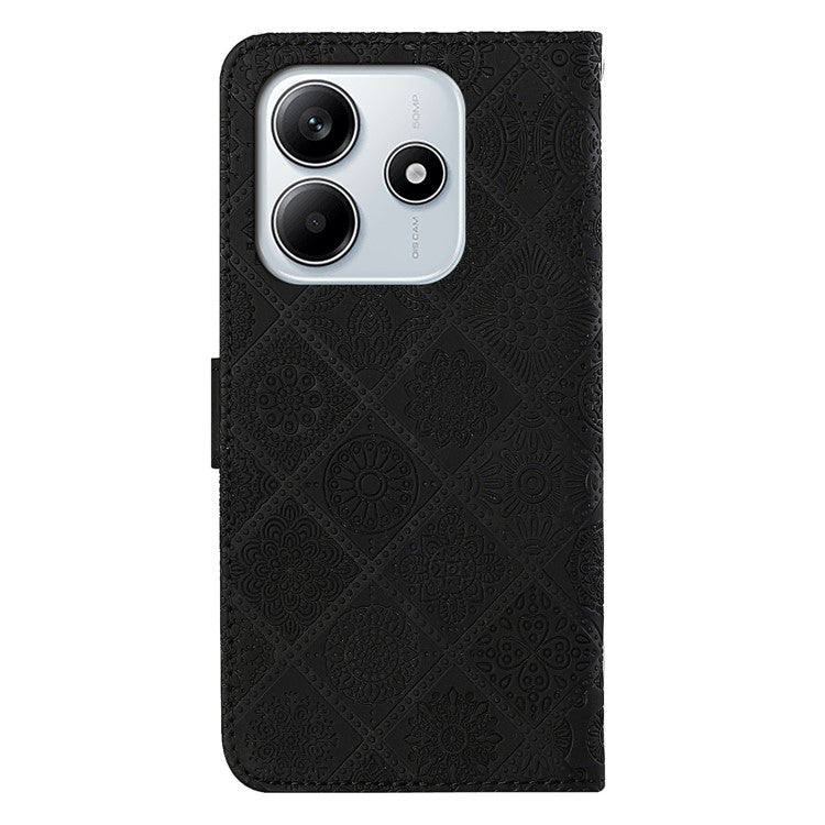 For Xiaomi Redmi Note 14 5G Case Leather Case Ethnic Style Phone Wallet Cover with Strap - Black