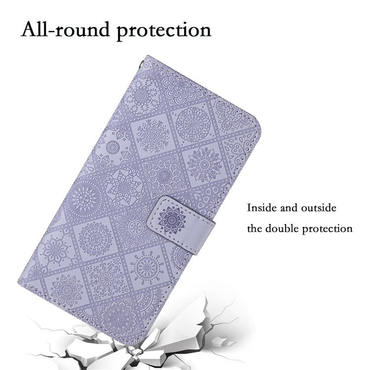 For Xiaomi Redmi Note 14 5G Case Leather Case Ethnic Style Phone Wallet Cover with Strap - Purple