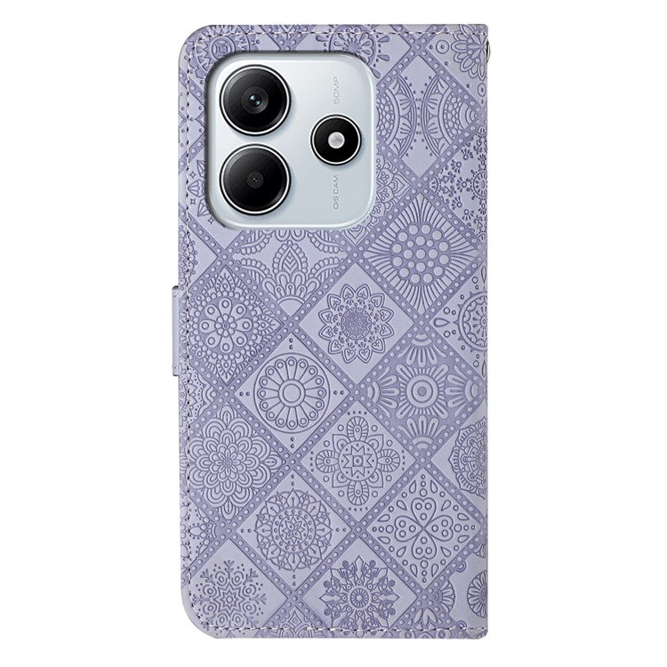 For Xiaomi Redmi Note 14 5G Case Leather Case Ethnic Style Phone Wallet Cover with Strap - Purple