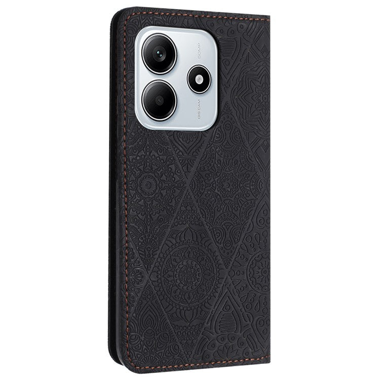 For Xiaomi Redmi Note 14 5G Case Imprinted Flower Wallet Stand Leather Phone Cover - Black