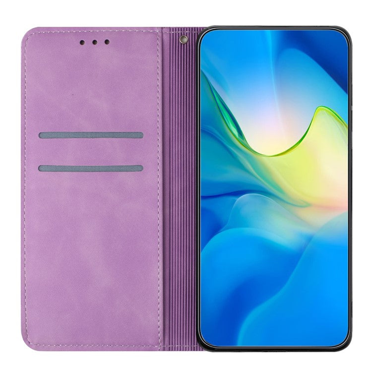 For Xiaomi Redmi Note 14 5G Case Imprinted Flower Wallet Stand Leather Phone Cover - Purple