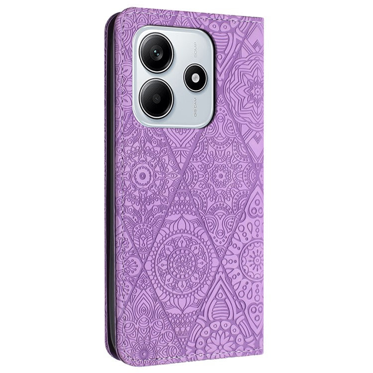 For Xiaomi Redmi Note 14 5G Case Imprinted Flower Wallet Stand Leather Phone Cover - Purple