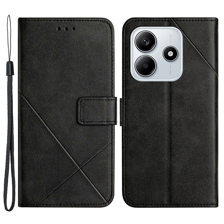 For Xiaomi Redmi Note 14 5G Leather Case Line Pattern Wallet Phone Cover - Black