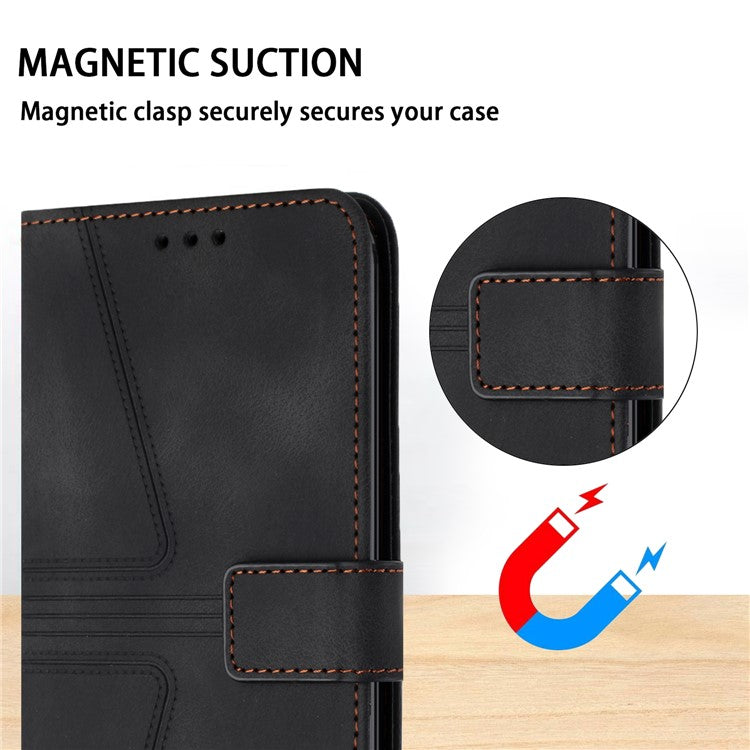 For Xiaomi Redmi Note 14 5G Case Triangle Imprinted Anti-Scratch Phone Wallet Cover - Black