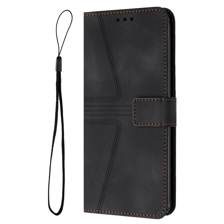 For Xiaomi Redmi Note 14 5G Case Triangle Imprinted Anti-Scratch Phone Wallet Cover - Black