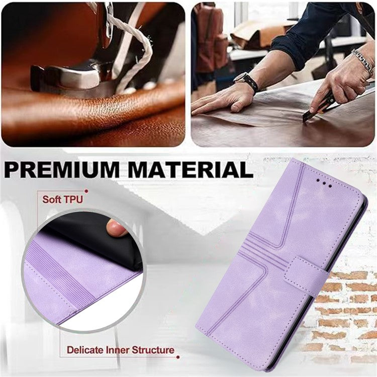 For Xiaomi Redmi Note 14 5G Case Triangle Imprinted Anti-Scratch Phone Wallet Cover - Purple