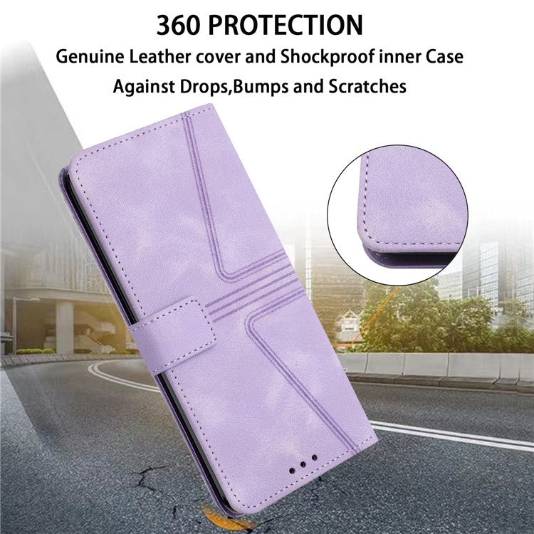 For Xiaomi Redmi Note 14 5G Case Triangle Imprinted Anti-Scratch Phone Wallet Cover - Purple