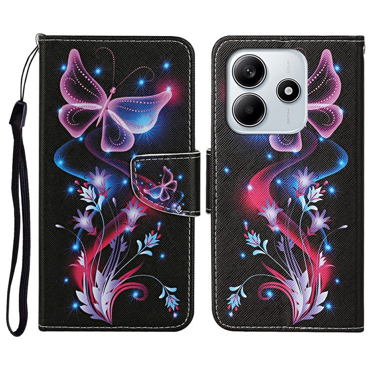 For Xiaomi Redmi Note 14 5G Case Pattern Printing Protective Leather Folio Phone Cover - Glowing Butterfly