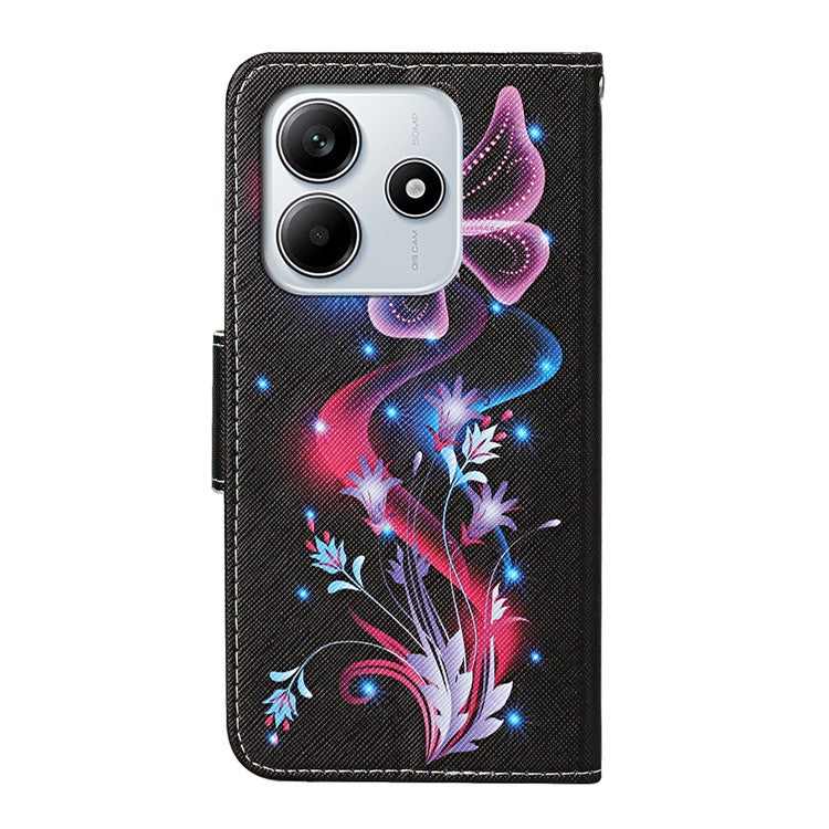 For Xiaomi Redmi Note 14 5G Case Pattern Printing Protective Leather Folio Phone Cover - Glowing Butterfly