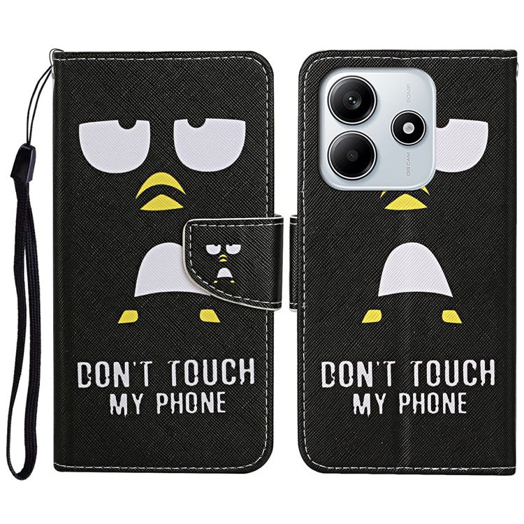 For Xiaomi Redmi Note 14 5G Case Pattern Printing Protective Leather Folio Phone Cover - Penguin