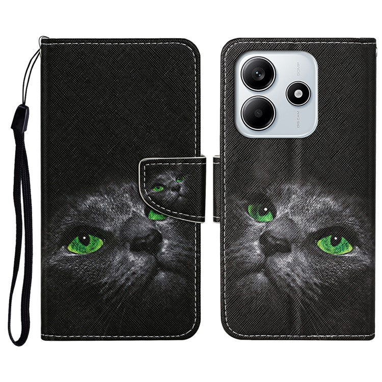 For Xiaomi Redmi Note 14 5G Case Pattern Printing Protective Leather Folio Phone Cover - Black Cat