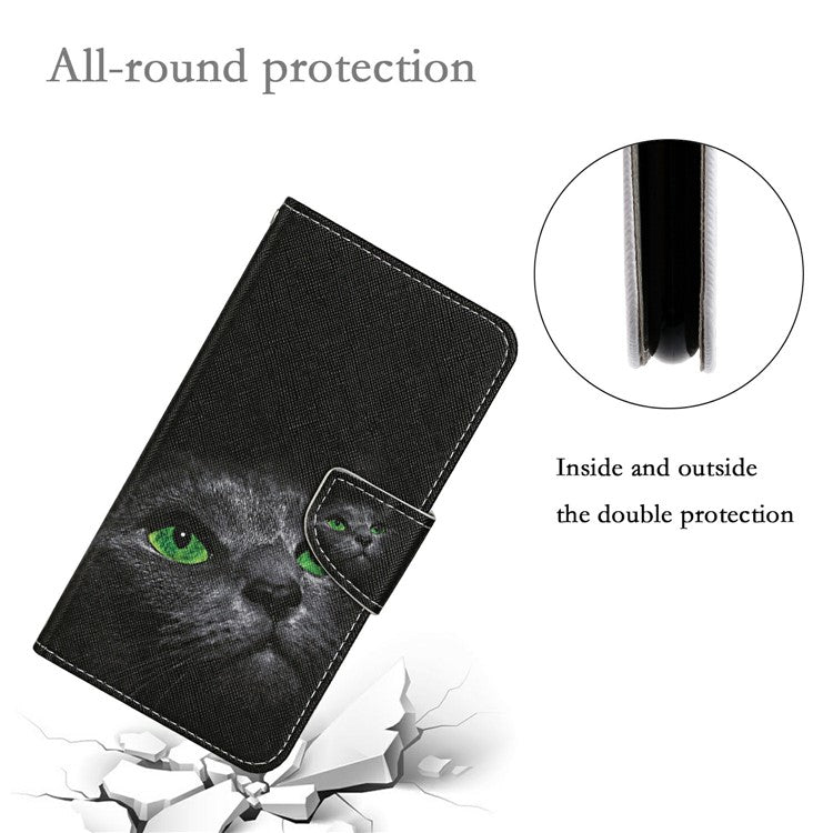 For Xiaomi Redmi Note 14 5G Case Pattern Printing Protective Leather Folio Phone Cover - Black Cat