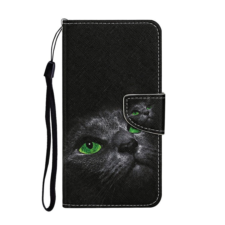 For Xiaomi Redmi Note 14 5G Case Pattern Printing Protective Leather Folio Phone Cover - Black Cat