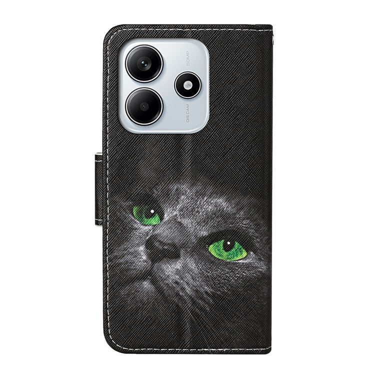 For Xiaomi Redmi Note 14 5G Case Pattern Printing Protective Leather Folio Phone Cover - Black Cat