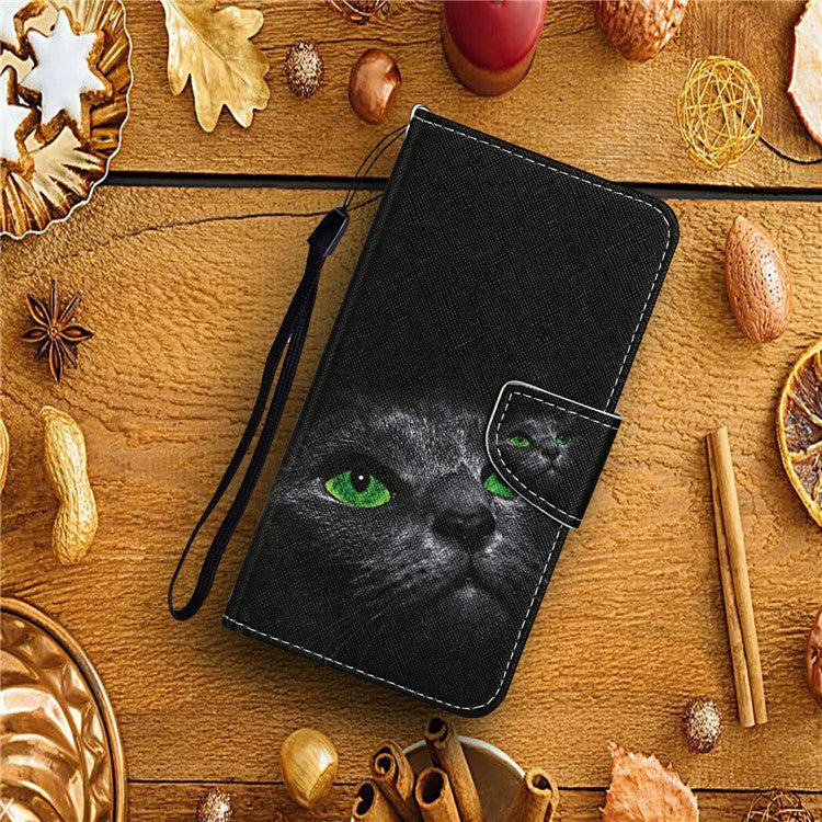 For Xiaomi Redmi Note 14 5G Case Pattern Printing Protective Leather Folio Phone Cover - Black Cat