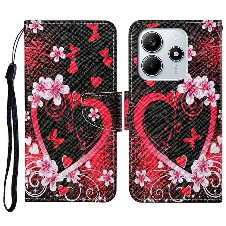 For Xiaomi Redmi Note 14 5G Case Pattern Printing Protective Leather Folio Phone Cover - Red Heart