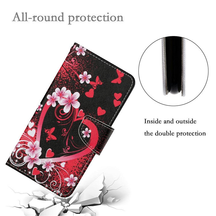 For Xiaomi Redmi Note 14 5G Case Pattern Printing Protective Leather Folio Phone Cover - Red Heart