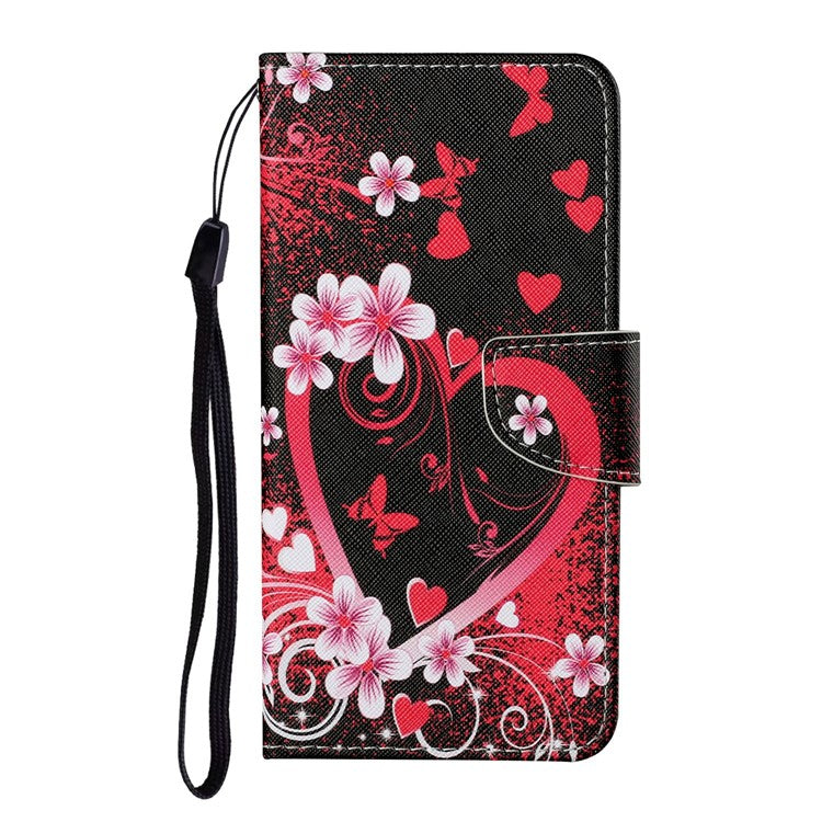 For Xiaomi Redmi Note 14 5G Case Pattern Printing Protective Leather Folio Phone Cover - Red Heart